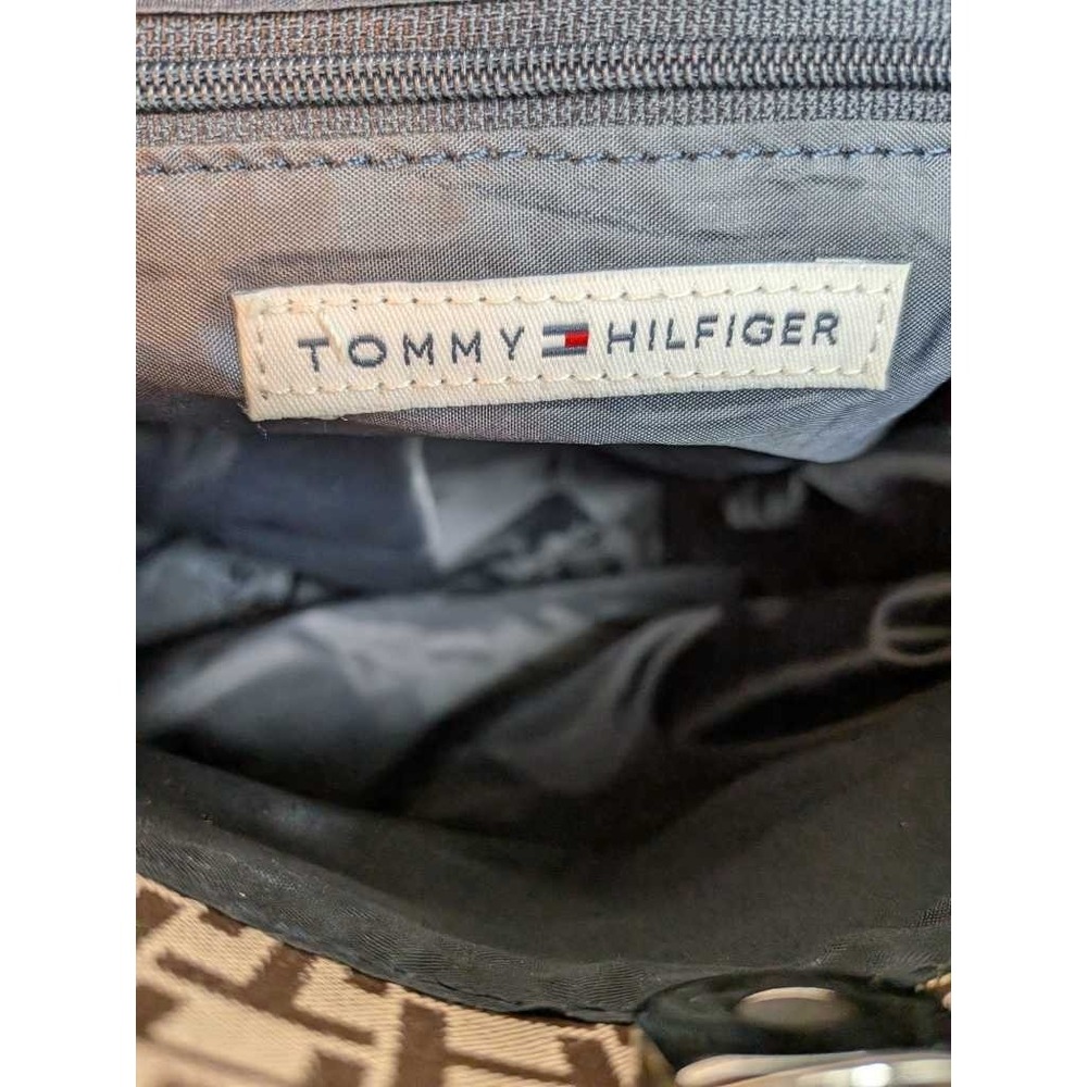 Tommy Hilfiger Monogram Tote Bag Burgundy Leather Trim Shoulder‎ Bag - Picture 6 of 11